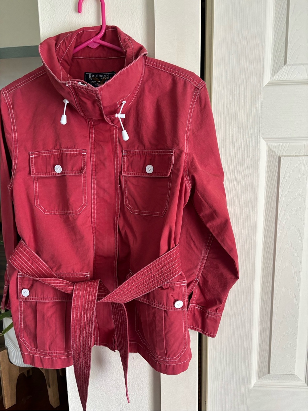 American Living Red Utility Jacket with Self-Tie Belt